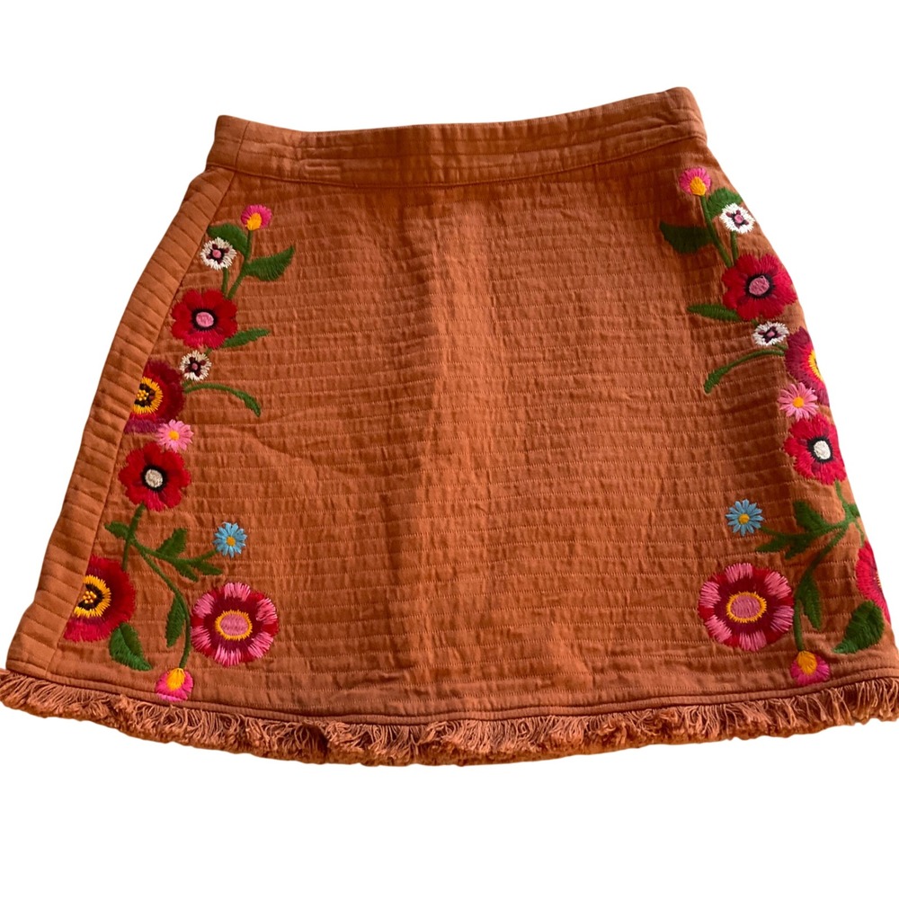 GB Floral Embroidered Mini Skirt Womens Small Terracotta